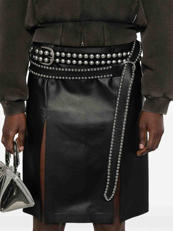 The Best Shops The Attico: Knee length skirts & Midi - Black Leather Skirt With Front Slits