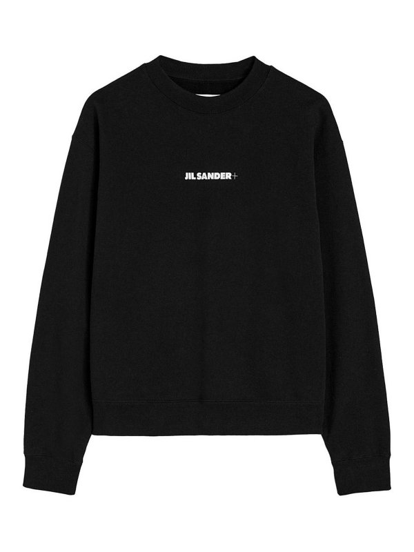 JIL SANDER: crew necks - Black Cotton Crewneck Sweatshirt With Logo