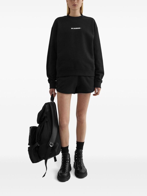 JIL SANDER: crew necks online - Black Cotton Crewneck Sweatshirt With Logo