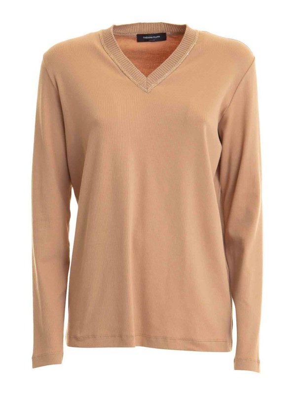 FABIANA FILIPPI: Strickpullover mit Rundhalsausschnitt - Rundhalspullover - Beige