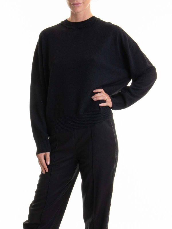 The Best Shops FABIANA FILIPPI: Strickpullover mit Rundhalsausschnitt - Rundhalspullover - Schwarz