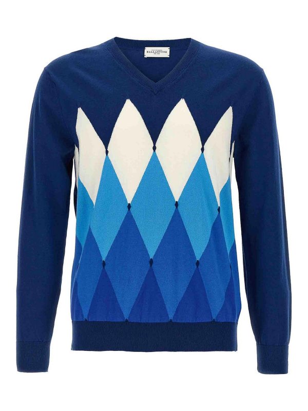 BALLANTYNE: Strickpullover mit V-Ausschnitt - V-Pullover - Blau