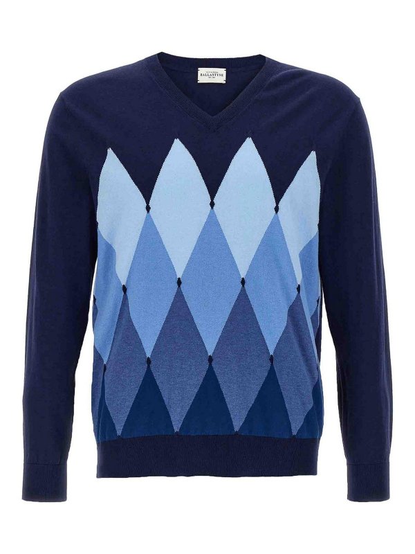 BALLANTYNE: Strickpullover mit V-Ausschnitt - V-Pullover - Blau