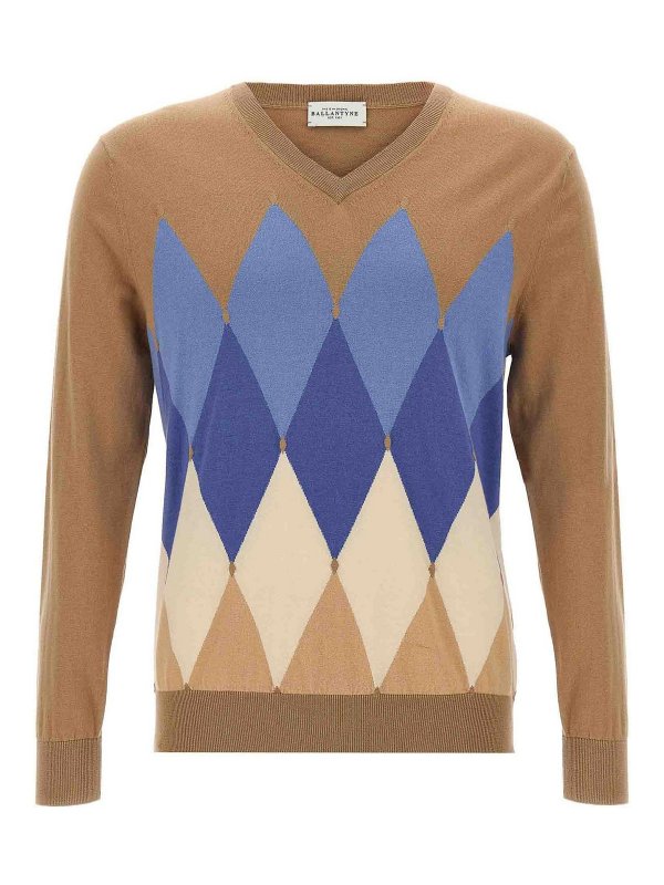 BALLANTYNE: Strickpullover mit V-Ausschnitt - V-Pullover - Beige