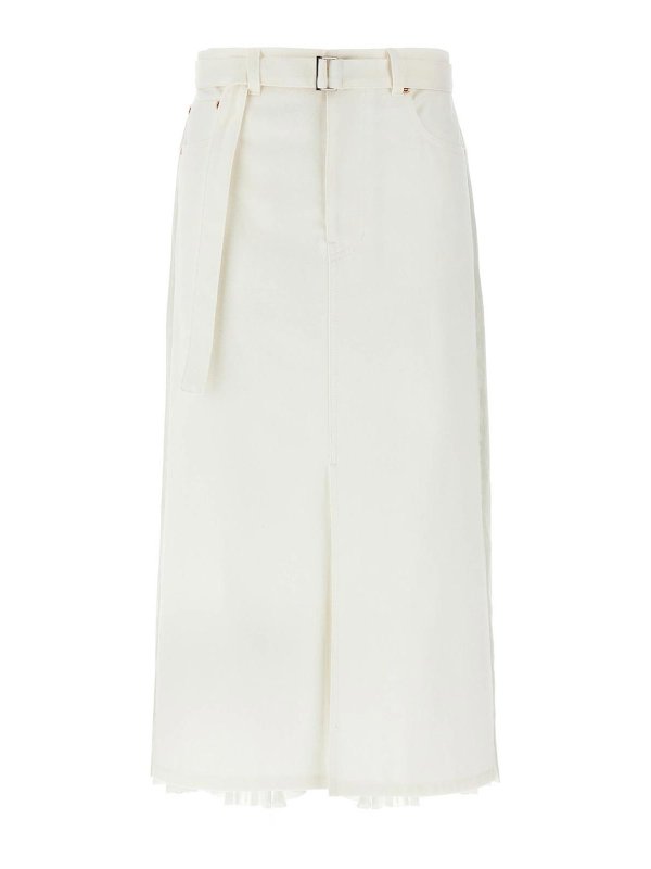 Sacai: Knee length skirts & Midi - Pleated Denim Skirt