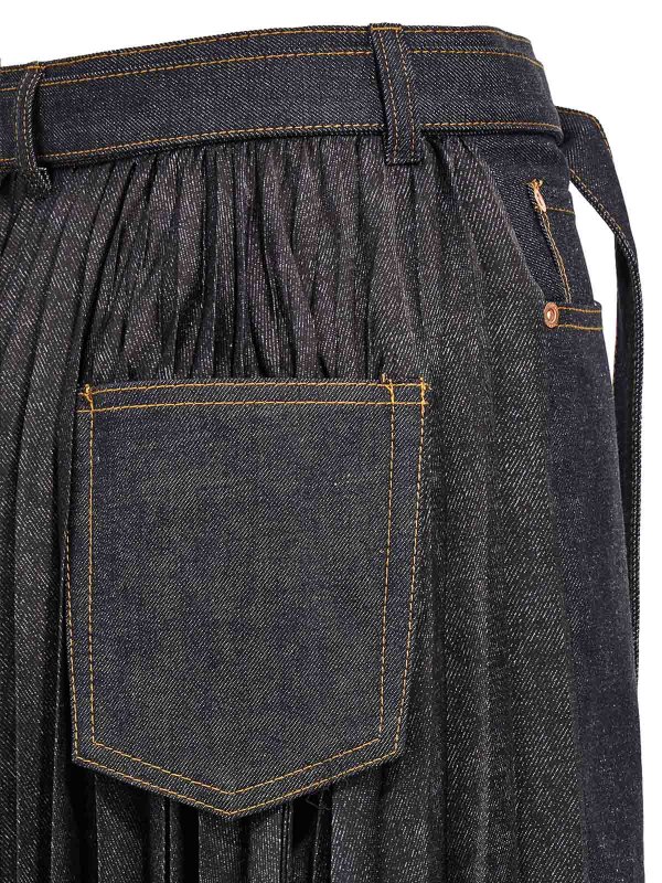 膝丈/ミディスカート - ブルー shop online: Sacai