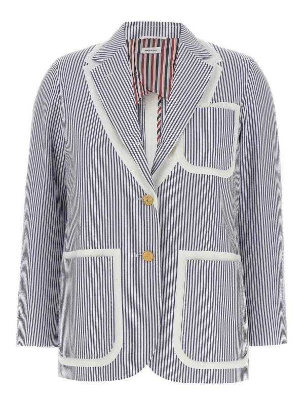 THOM BROWNE: blazers - Single-Breasted Seersucker Blazer