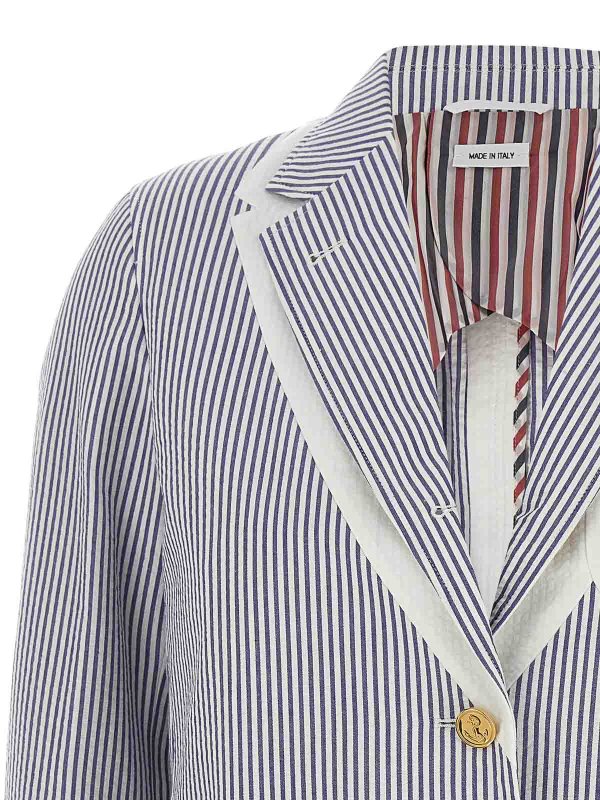 The Best Shops THOM BROWNE: blazers - Single-Breasted Seersucker Blazer