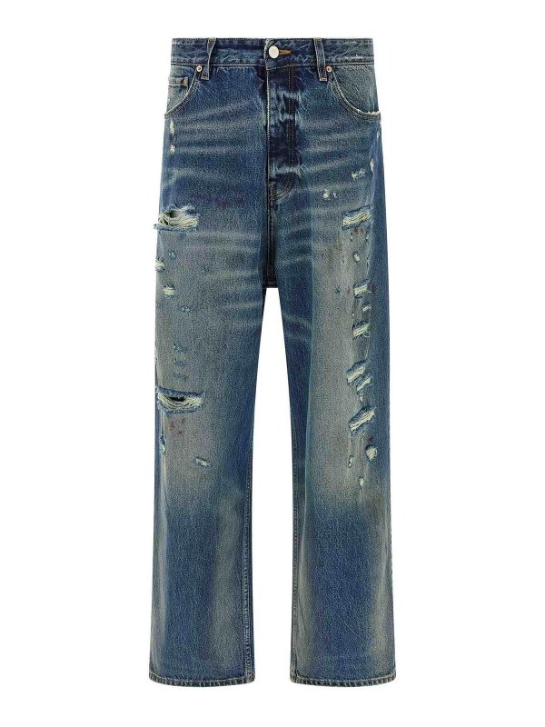 VETEMENTS: bootcut jeans - Blue Distressed Baggy Jeans