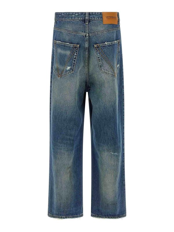 VETEMENTS: bootcut jeans online - Blue Distressed Baggy Jeans