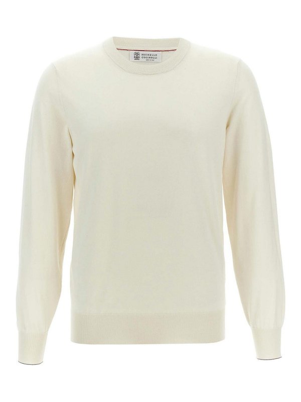 BRUNELLO CUCINELLI: Strickpullover mit Rundhalsausschnitt - Rundhalspullover - Weiß