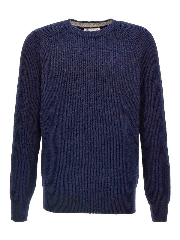 BRUNELLO CUCINELLI: Strickpullover mit Rundhalsausschnitt - Rundhalspullover - Blau