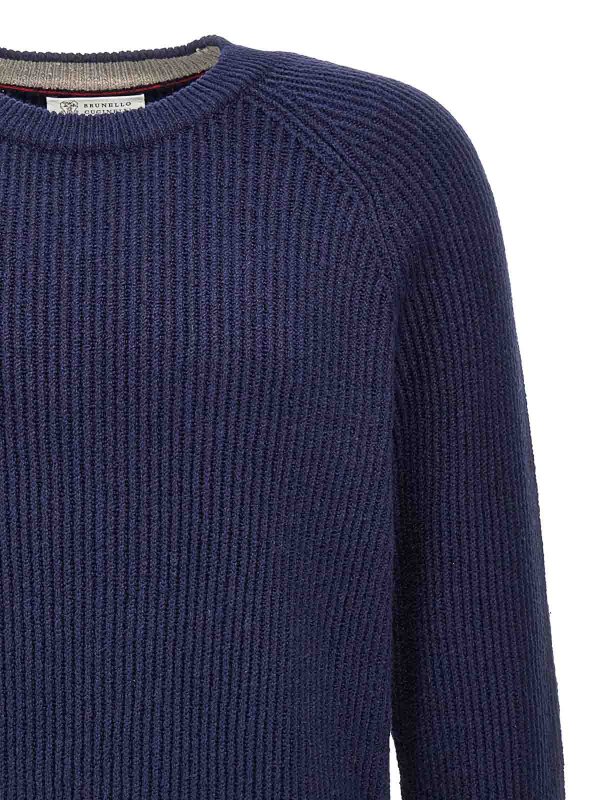 The Best Shops BRUNELLO CUCINELLI: Strickpullover mit Rundhalsausschnitt - Rundhalspullover - Blau