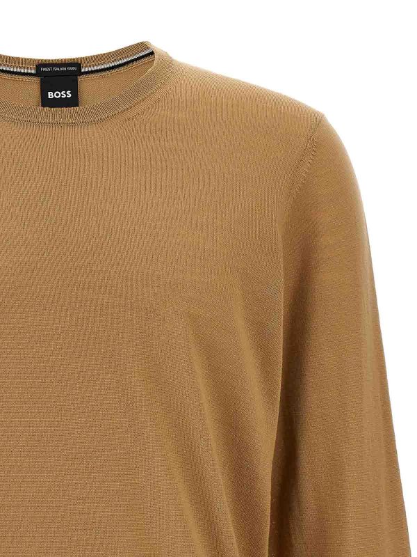 The Best Shops Hugo Boss: Strickpullover mit Rundhalsausschnitt - Rundhalspullover - Beige