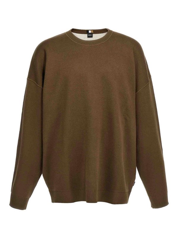 Hugo Boss: Strickpullover mit Rundhalsausschnitt - Rundhalspullover - Braun