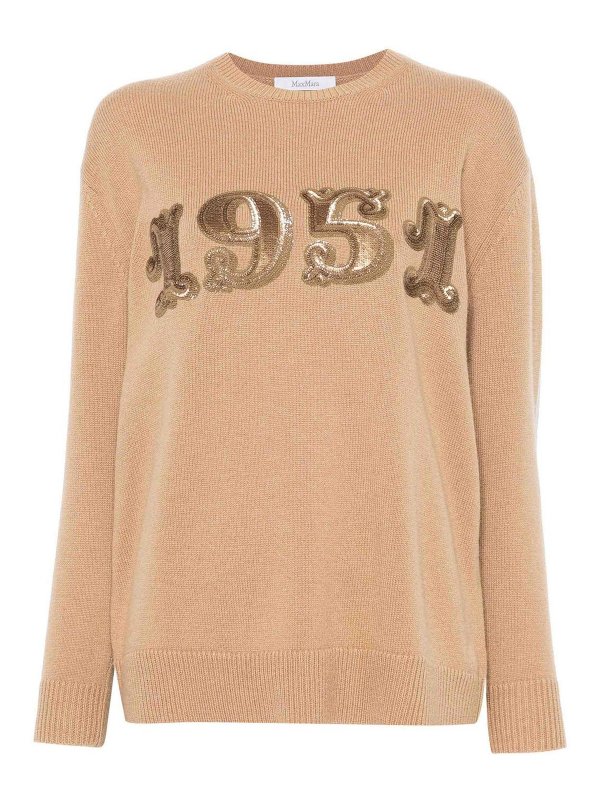 Max Mara: Strickpullover mit Rundhalsausschnitt - Rundhalspullover - Camel