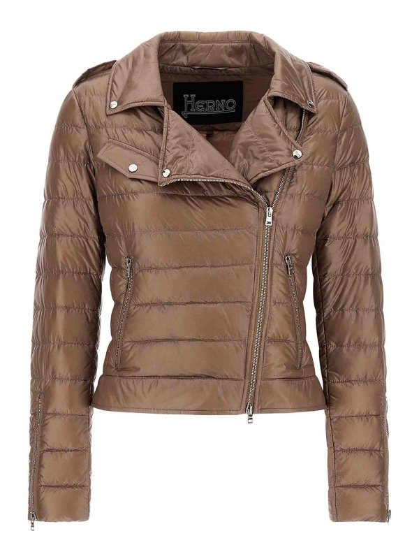HERNO: casual jackets - Taupe Biker Down Jacket
