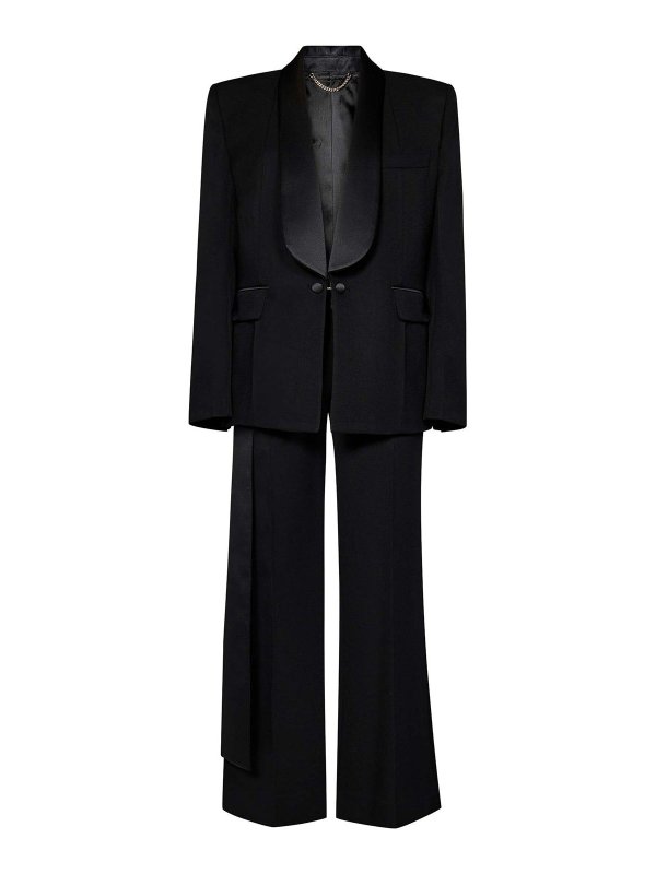 VICTORIA BECKHAM: formal suits - Black Wool Blend Grain De Poudre Tuxedo Suit