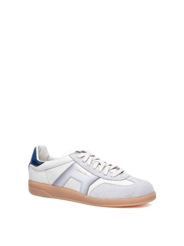 SANTONI: trainers online - White And Grey And Blue Leather And Suede Dbs