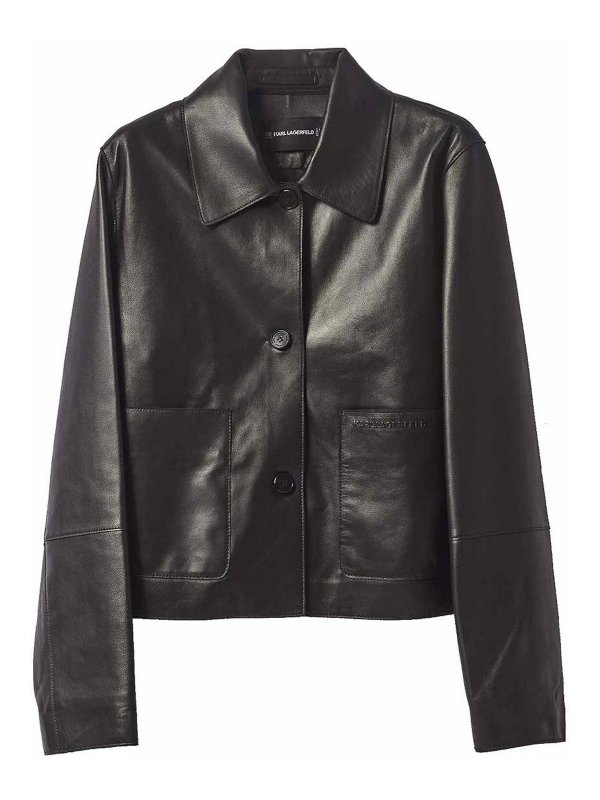 KARL LAGERFELD: leather jacket - Patch Pocket Leather Jacket