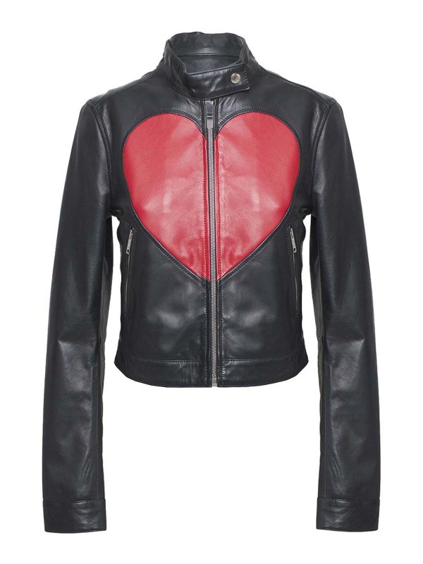 MOSCHINO JEANS: Lederjacken - Lederjacke - Schwarz