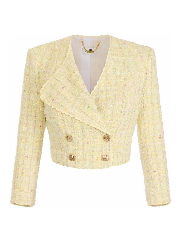 ELISABETTA FRANCHI: casual jackets - Lurex Boucl Jacket With Embroidered Edge