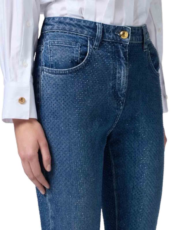 ELISABETTA FRANCHI: bootcut jeans online - Cotton Jeans With Rhinestones