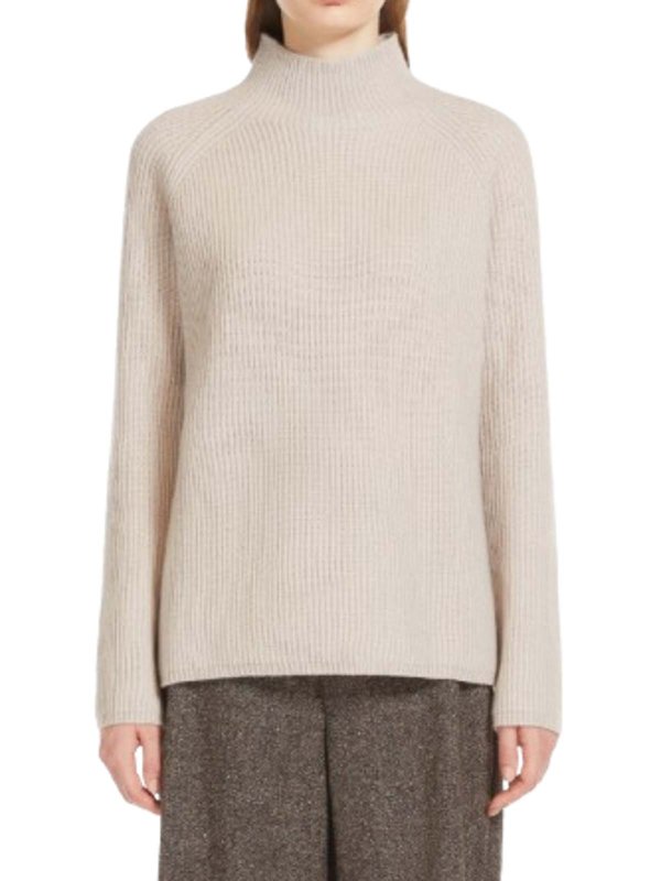 S MAX MARA: Strickpullover mit Rundhalsausschnitt online - Rundhalspullover - Beige