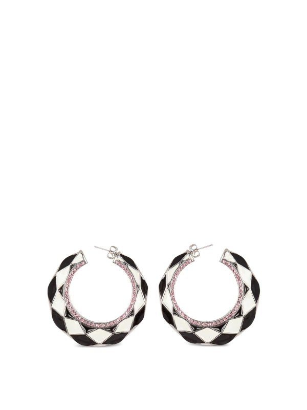Balmain: Earrings - Hoop Earrings With Enamelled Diamonds