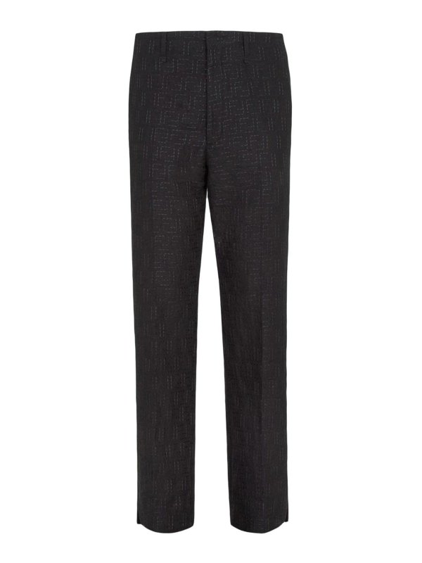 FENDI: casual trousers - Black Linen Jacquard Trousers