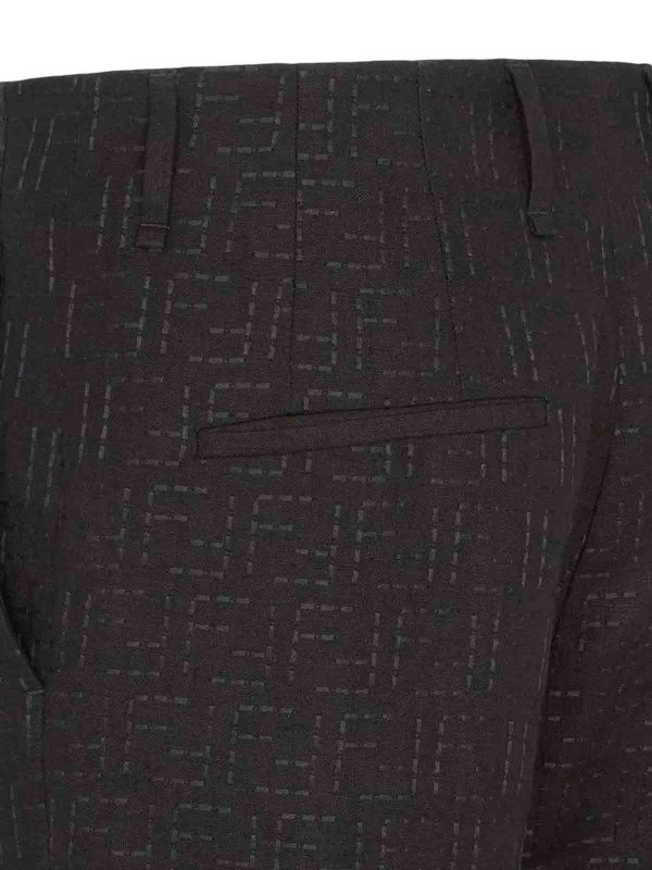 The Best Shops FENDI: casual trousers - Black Linen Jacquard Trousers