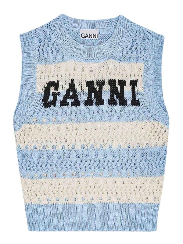 GANNI: vests - Cotton Mix Striped Vest