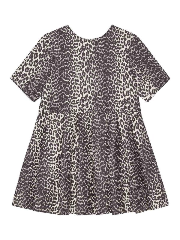 GANNI: short dresses - Leopard Cotton Tweed Mini Dress