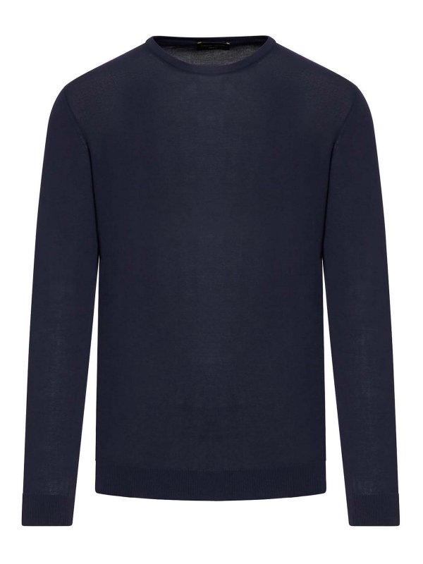 ROBERTO COLLINA: Pull col rond - Pull Col Rond - Bleu