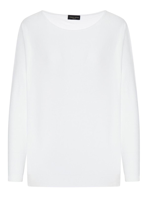 ROBERTO COLLINA: Strickpullover mit Rundhalsausschnitt - Rundhalspullover - Weiß