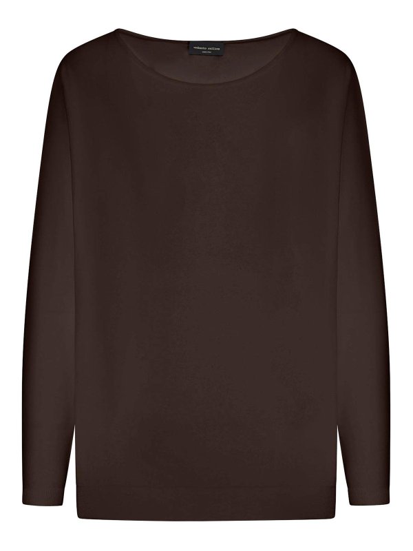 ROBERTO COLLINA: Strickpullover mit Rundhalsausschnitt - Rundhalspullover - Braun