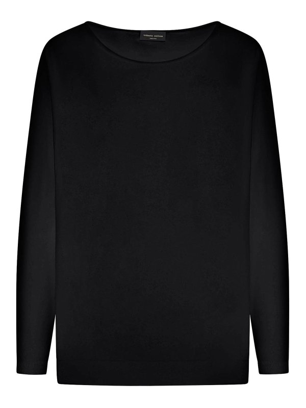 ROBERTO COLLINA: Strickpullover mit Rundhalsausschnitt - Rundhalspullover - Schwarz