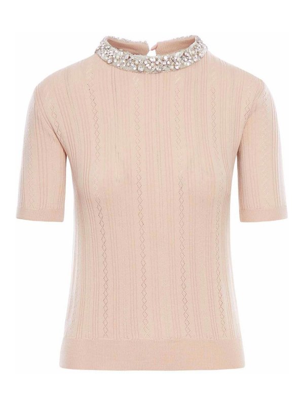 VALENTINO GARAVANI: Strickpullover mit Rundhalsausschnitt - Rundhalspullover - Nude