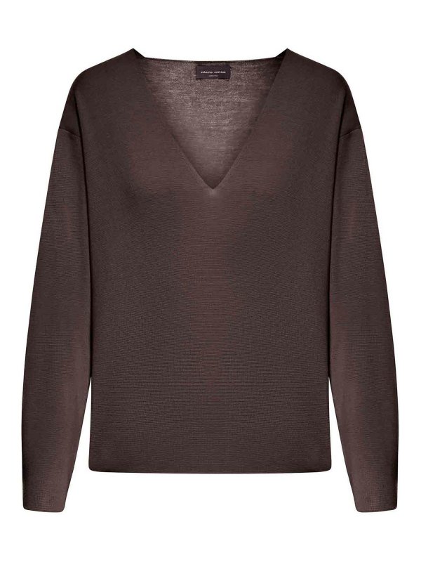 ROBERTO COLLINA: Col en V - Pull À Col V - Marron