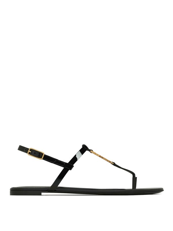 SAINT LAURENT: sandals - Cassandra Flat Sandals In Patent Leather