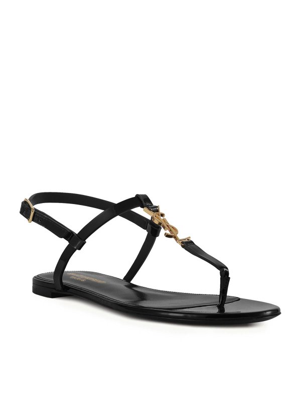 SAINT LAURENT: sandals online - Cassandra Flat Sandals In Patent Leather