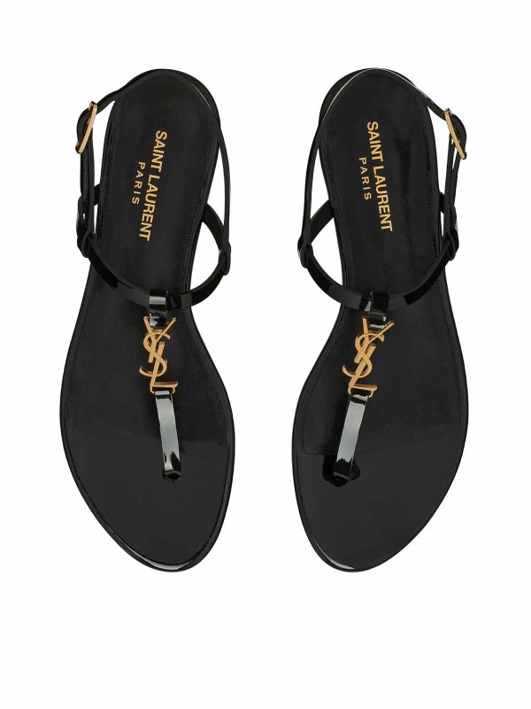The Best Shops SAINT LAURENT: sandals - Cassandra Flat Sandals In Patent Leather