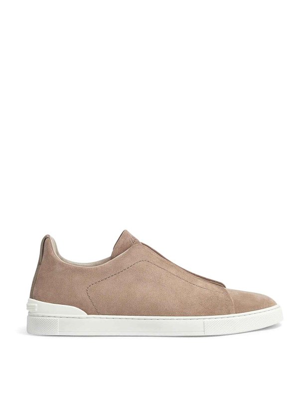 ZEGNA: trainers - Triple Stitch Sneakers In Beige Suede