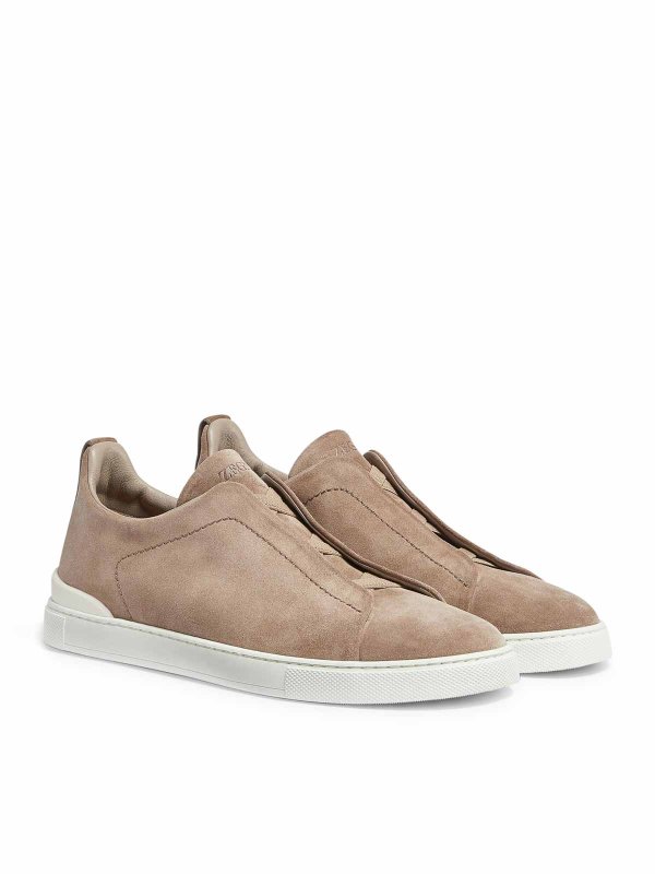 ZEGNA: trainers online - Triple Stitch Sneakers In Beige Suede