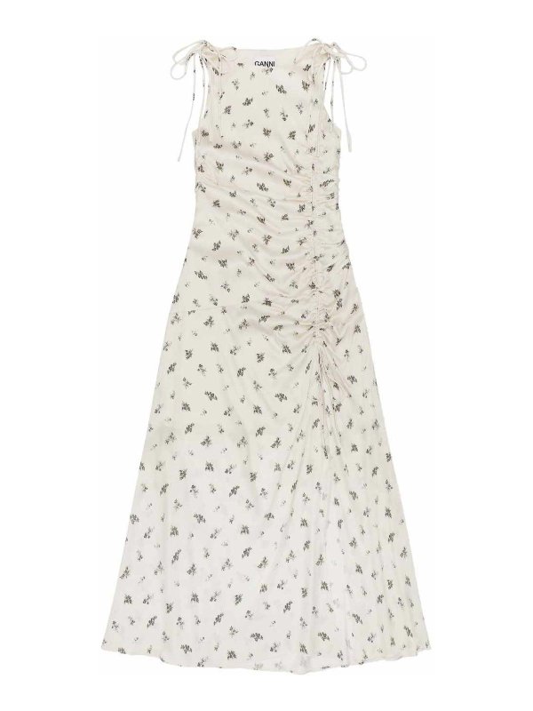 GANNI: Knielange Kleider - Knielanges Kleid - Weiß