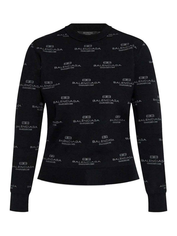 BALENCIAGA: crew necks - All-Over Logo-Print Jumper