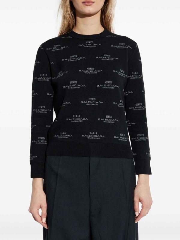 BALENCIAGA: crew necks online - All-Over Logo-Print Jumper