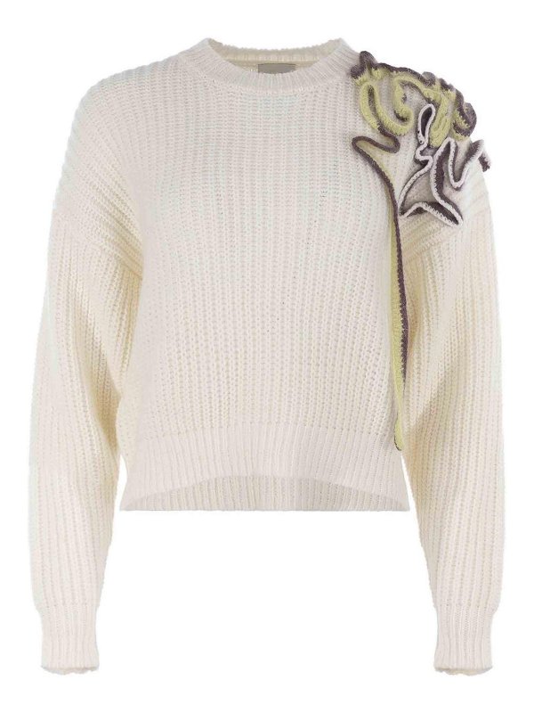 ALYSI: Strickpullover mit Rundhalsausschnitt - Rundhalspullover - Beige