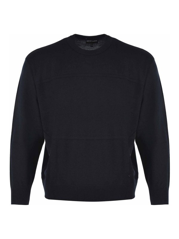 EMPORIO ARMANI: Strickpullover mit Rundhalsausschnitt - Rundhalspullover - Blau