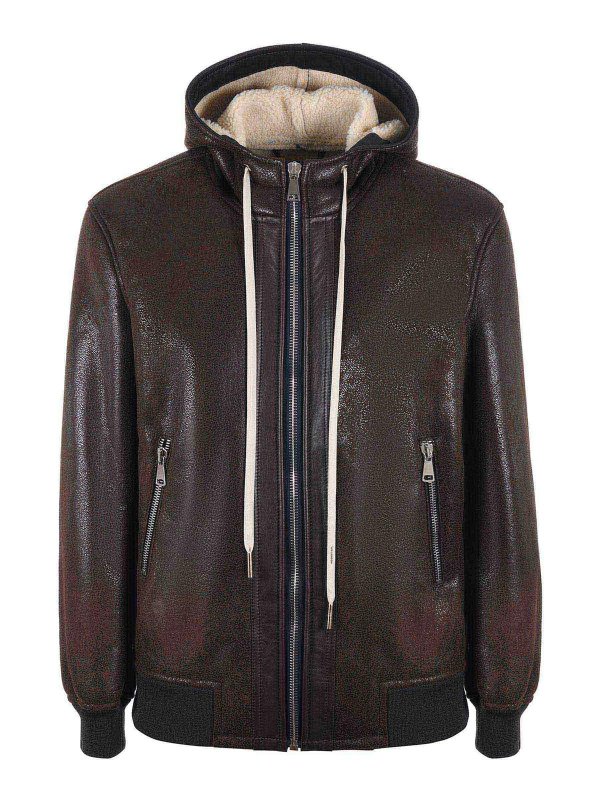 YES LONDON: Vestes en cuir - Blouson En Cuir - Marron Foncé